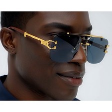 Leopard Head Frameless Designer Sunglasses for Luxury Hip Hop Men Double Bridge