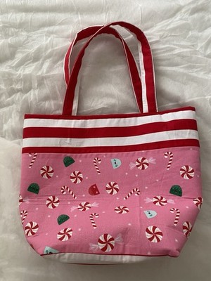 Reversible Holiday Tote Bag Handmade Jumbo Size Tote Bag Pink W/ Candy  Print