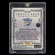 Jalen Williams Impeccable RC Autograph 33/99 Basketball Card