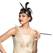 Damen Verkleidung im 20er Jahre Stil mit Flapper Kostüm-Set und Kopfschmuck