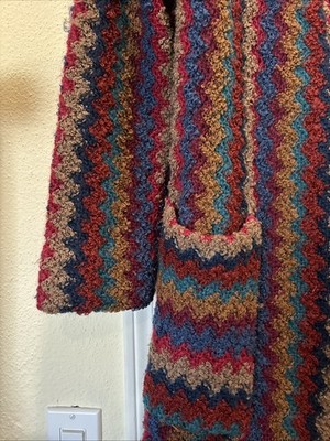 I.B. IB Diffusion VTG Cardigan Sweater Coat Duster Long Multicolor Wool Blend L