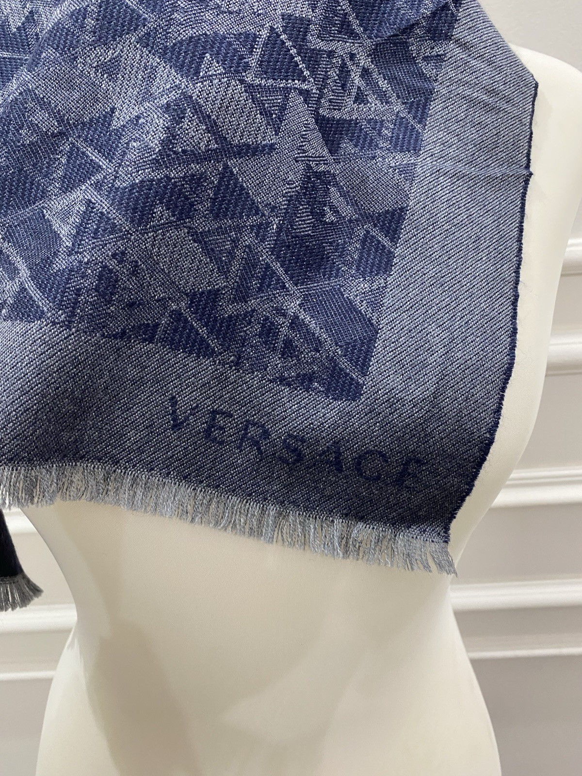 S30# Versace Monogram Rectangle  Blue& Gray Silk … - image 3