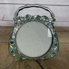 vintage metal floral and rhinestone Picture Frame Shaped Like Purse Cottage