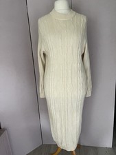 M&S St Michael Vintage Cream Cable Knit Midi Jumper Dress Uk16 PB9