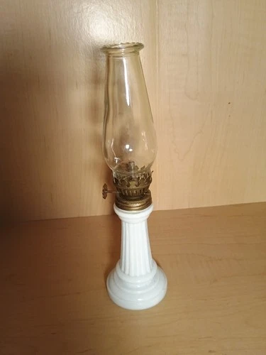Vintage Small White Milk Glass Hurricane Oil Lamp