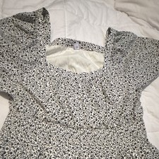 Old Navy XL Floral Smocked Puff Sleeve Sundress Square Neck Black White
