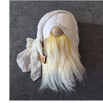 OG Gnomes Petal Puff Plush Gnome Figure White Knit Hat Blonde Beard Fantasy