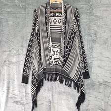 Womens Cardigan One Size Boho Festival Western Aztec Tribal Fringe Open Sweater