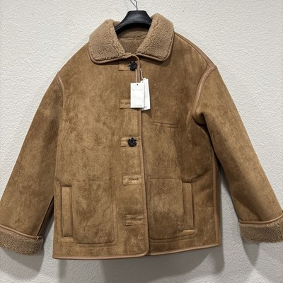 MNG Mango Women FAUX-SHEARLING LEATHER-EFFECT COAT Size Small