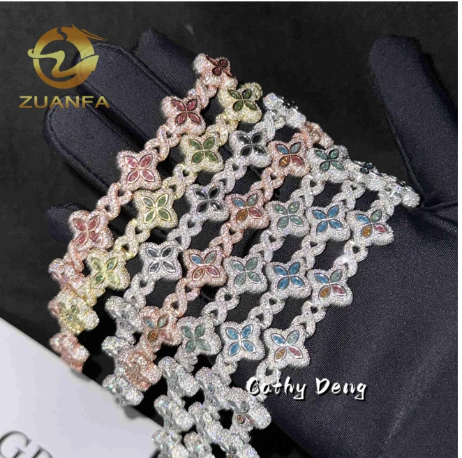 Hip Hop Flower Cuban Vvs Moissanite Iced Out Bracelets - Image 4 of 4