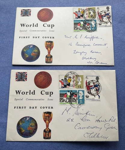 x2 GB 1966 WORLD CUP FOOTBALL SOCCER FDC ! FIRST DAY COVERS L@@K !!