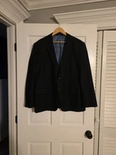 Saddlebred Mens Navy Blue Two Button Motion Stretch Blazer Jacket 44S