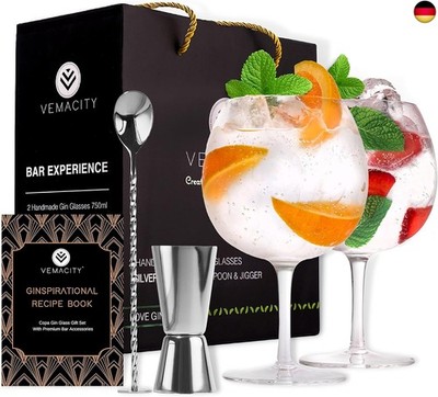 Vemacity Premium Gin Gläser 2er Set | 2 Ballonförmige Gin Tonic Gläser (550ml) |