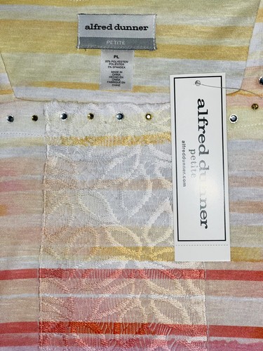 Alfred Dunner Petite CLASSICS Striped Center Lace Top Size PL NWT - Picture 5 of 7