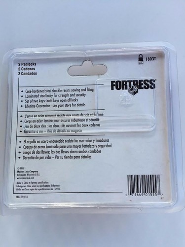 1803T Master Lock Fortress 2 Pack 11/2" Laminated Keyed Alike Padlock New In Pk - Picture 2 of 2