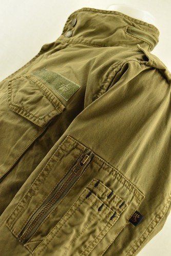 ALPHA INDUSTRIES Mens Jacket Outdoor Collared Green Brown 100% Cotton Coat sz M - Picture 7 of 15