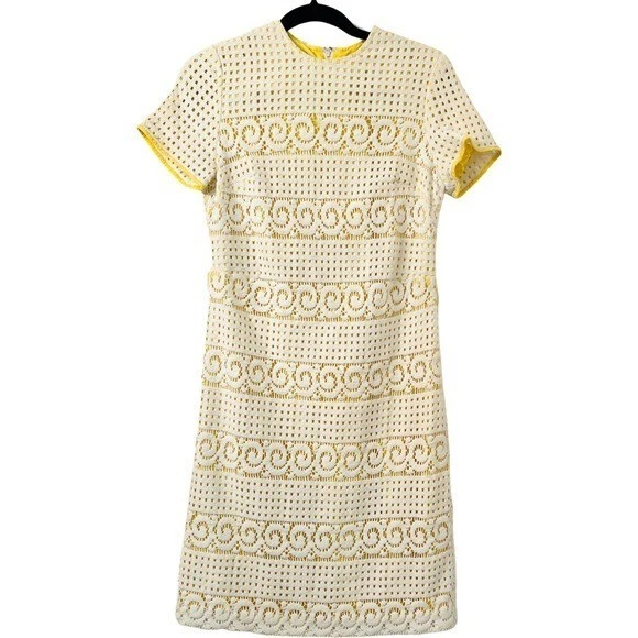 VINTAGE HENRY-LEE Crochet Lace Midi Dress in Ivory/Yellow - Image 3 of 4