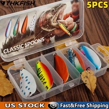 THKFISH 5pcs Saltwater Fishing Lures Casting Spoon Hooks Premium Durable Spoon