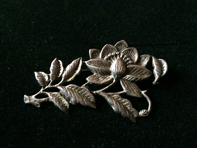 Traumhafte schwere Blumenbrosche Silberbrosche China Silver Punze
