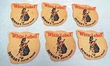 Vintage Dewar's White Label Scotch Whisky Coasters Lot 6 Bar Pub Advertising 5"R