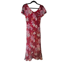 Adrianna Papell 6 Red Floral Silk Flutter Sleeve Midi Dress