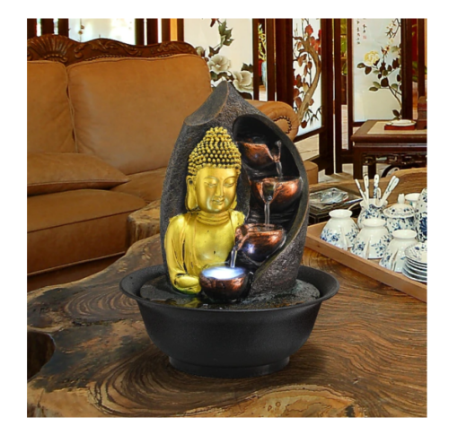 Indoor Buddha Meditation Tabletop Water Falls Fountain LED Home Decor Gift Resin - Picture 11 of 14
