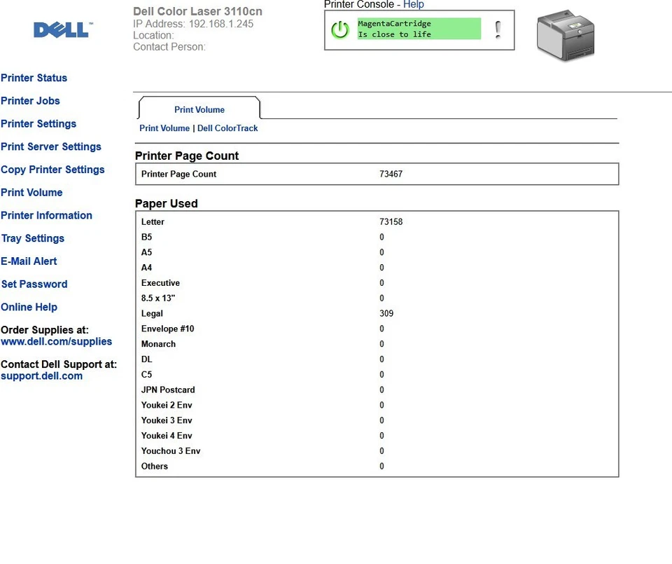 Dell 3110cn Color LaserJet Workgroup Printer Ethernet USB PF019 Page Count=73K - Image 4 of 4