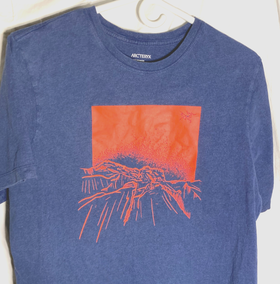 T shirt uomo vintage Arc'teryx logo grafico manica corta cotone blu L