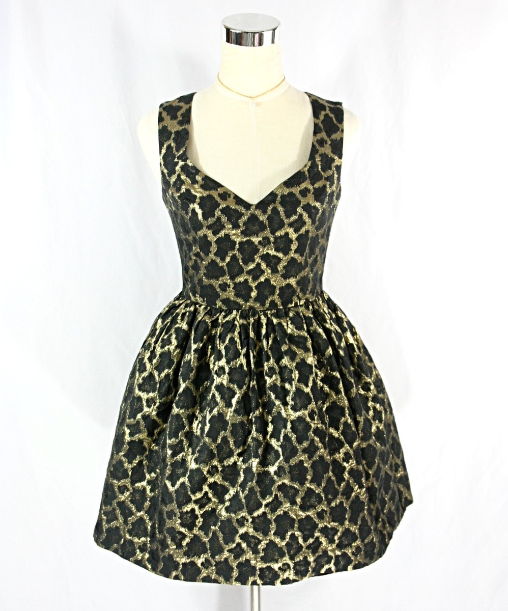 Asos Gold Metaliic Leopard Black Taffeta Fit Flair Cocktail Party Mini Dress 4 Asos Gold Metaliic Leopard Black Taffeta Fit Flair Cocktail Party Mini Dress 4