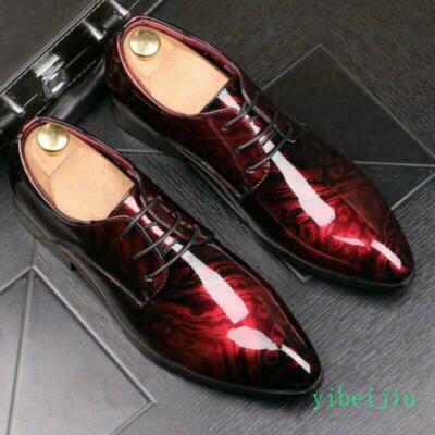 Mens Shiny Leather Floral Business Formal Lace Up Dress Wedding Shoes Cocktail