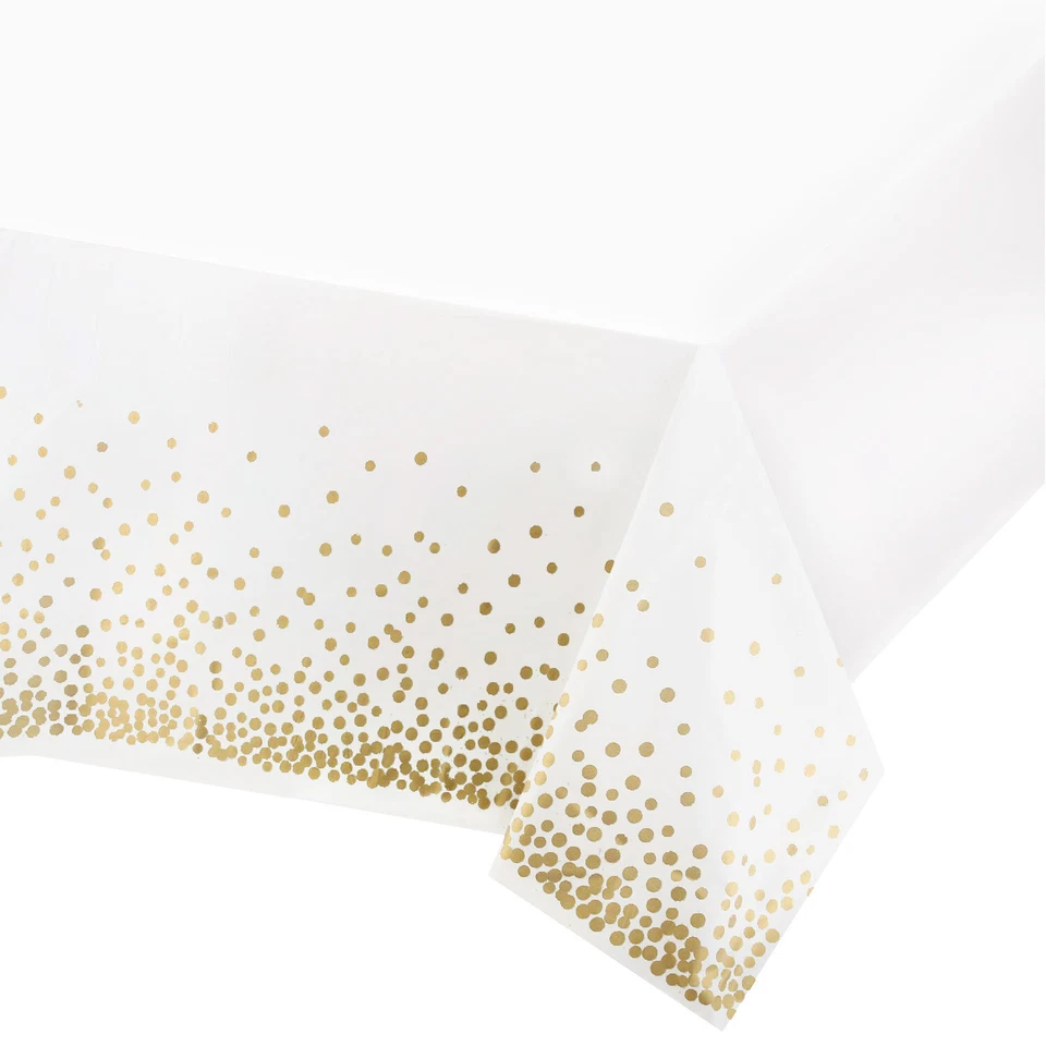 Plastic Tablecloth for parties, Gold, white dot decorations disposable - Image 4 of 4
