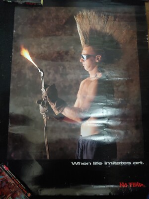 Vtg No Fear When Life Imitates Art Rare Mohawk Weilding 1995 Poster 23.5 x 34.5