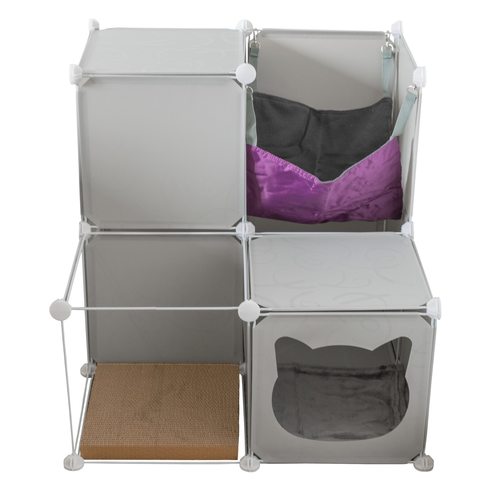 gray cat activity house/tower/tree, design & build+blanket+hammock+scratcher