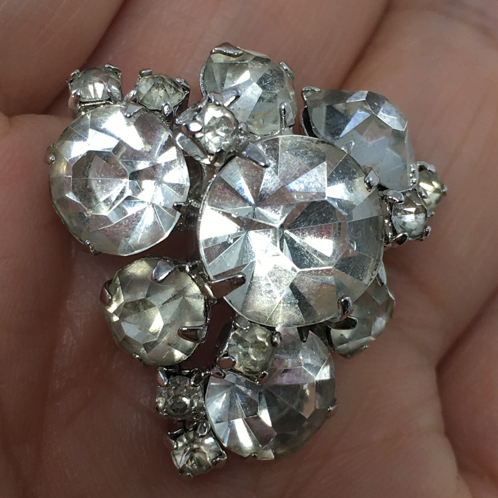 Clear Rhinestone Triangular Triangle Silver Tone … - image 5