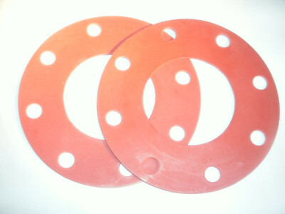 QTY 2: RED RUBBER FULL FACE 4'' 150# FLANGE GASKET - ACTUAL MEASUREMENT 9'' x 1/8''
