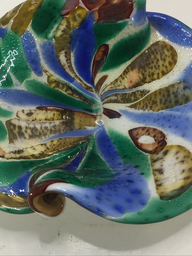Murano 'Tutti Frutti' Glass Bowl ~ Green/Blue/Brown/White~ Silver Flecks - Picture 11 of 11