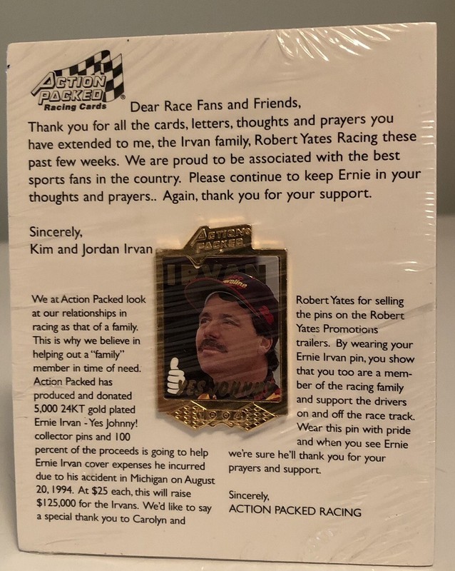ERNIE IRVAN 1994 ACTION PACKED NASCAR 24KT GOLD PLATED PIN BRAND NEW!!!!!!