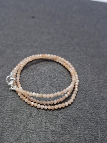 necklace 28" string 3 mm beads moonstone gemstone beads set in 925 fine silvers - Picture 3 of 8