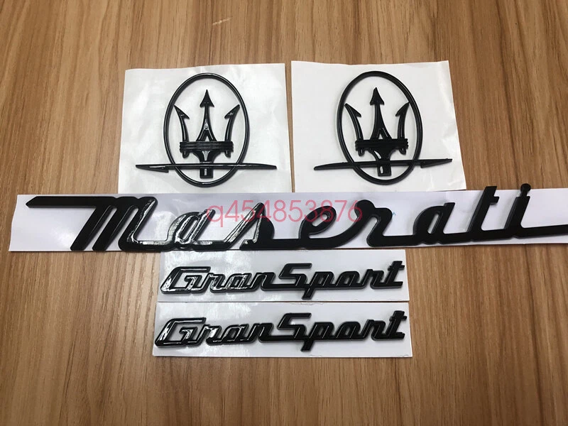 5PC SET Glossy Black Emblem GranSport For Maserati R & L Side Trunk  Badges - Image 3 of 4