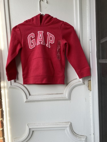 New Gap Girl's Red Hooded Sweatshirt - Pouch Pocket "- GAP" Size 5 - Picture 3 of 4