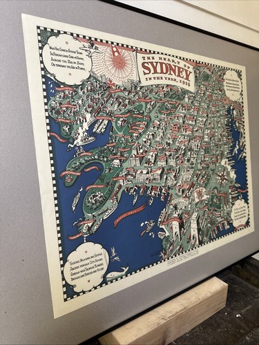 Original Old THE HEART OF SYDNEY 1938 Framed Map by Robert Emerson Curtis - Foto 5 di 8