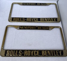 Rare Vintage Rolls Royce Bentley License Plate Frames Newport Beach Gold Set VTG