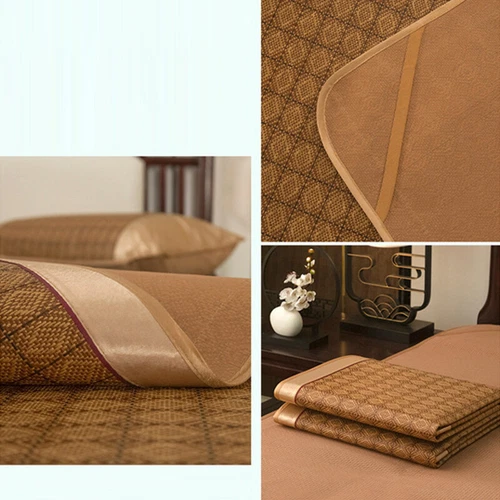Summer Sleeping Rattan Bed Mat Foldable Nature Bamboo Cool Bed Mat +Pillowcase - Picture 19 of 29