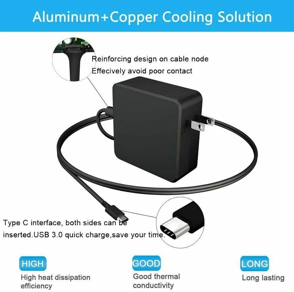 Adaptador de corriente cargador USB-C de 65 W para Samsung Galaxy Book Pro 360 13,3" 15,6" EE. UU. Foto 2 de 4