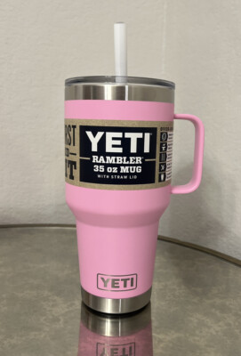 YETI 35 oz mug Power Pink STRAW LID Rambler Mug Cup Handle