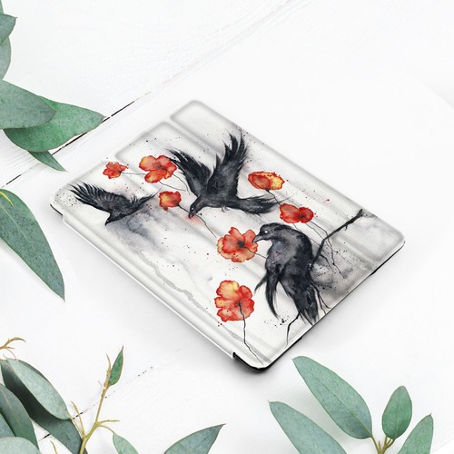 Black Raven Poppy Watercolor Art Case For iPad 10.2 Pro 12.9 11 9.7 Air 4 5 Mini - Picture 2 of 6