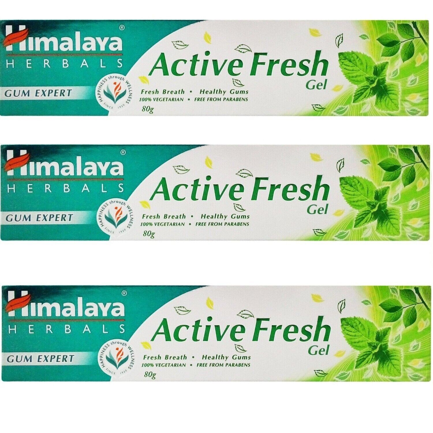 3 X Himalaya Herbals Active Fresh Gel Toothpaste 80 gm each FREE SHIP