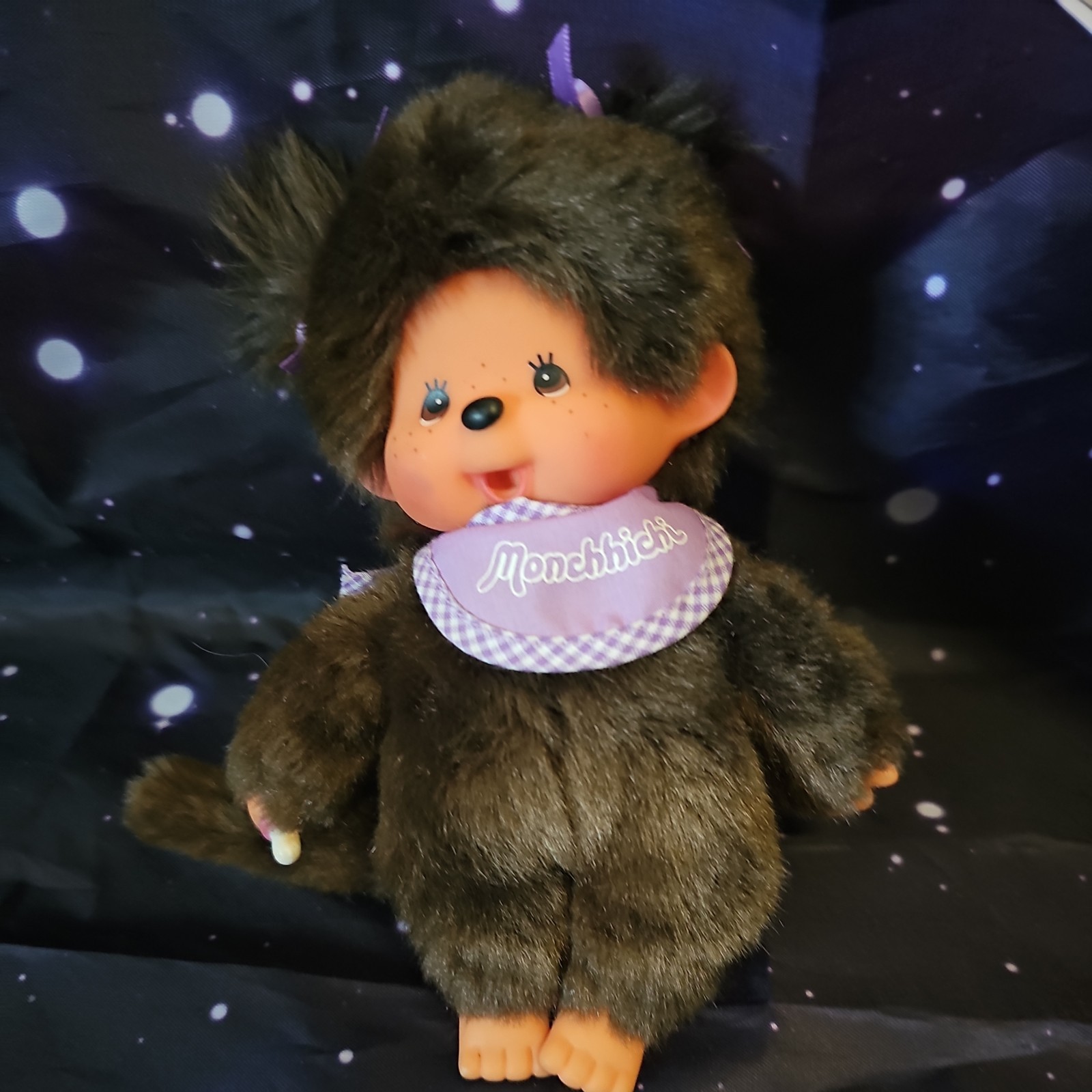 Monchhichi Sekiguchi Plush Purple Bib And Bows