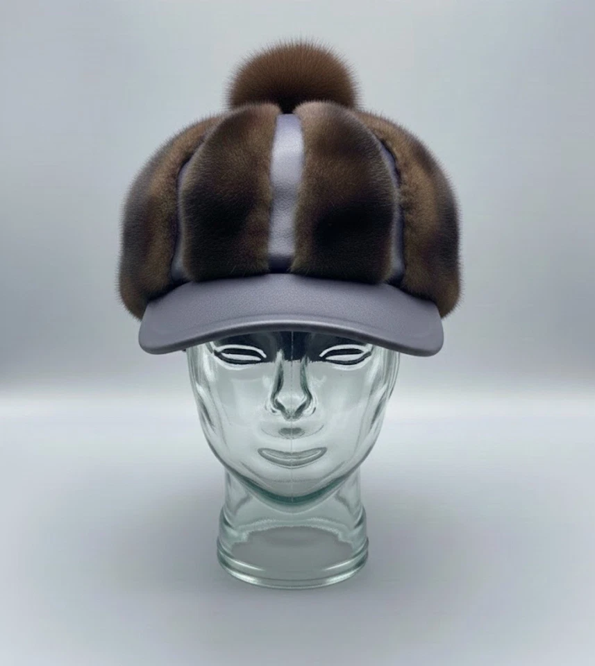 Sombrero de invierno de lujo de piel y cuero real - cabello natural, calidad premium. Tamaño mediano Foto 4 de 4