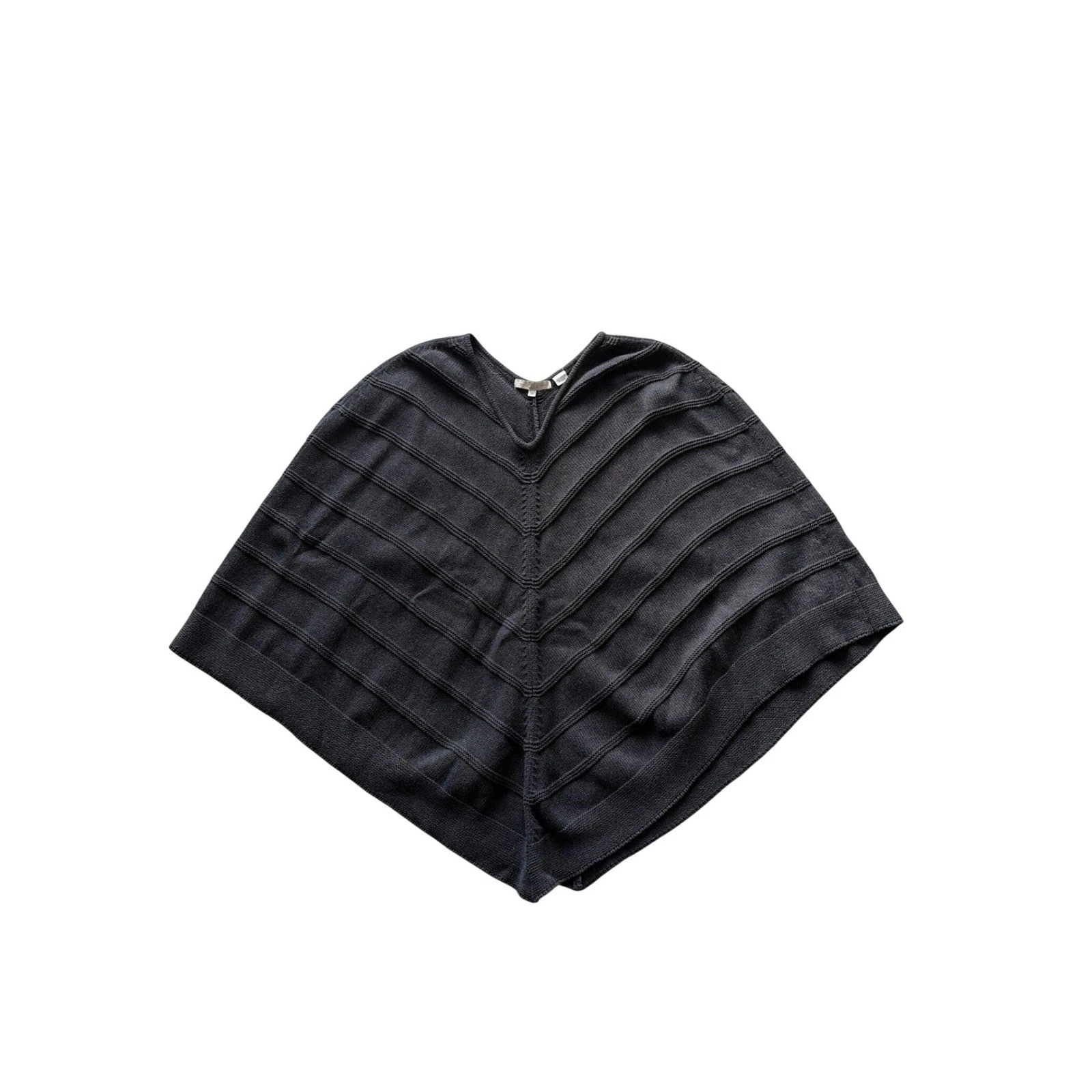 Pria Woman Gray Cotton Knit Poncho Chevron Ribbed V-Neck Sweater Wrap Plus 1X